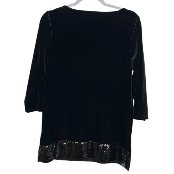 Chico’s Travelers New Women’s US 4/6 Velvet Sequin Hemline Quarter Sleeve Top - Picture 2 of 6
